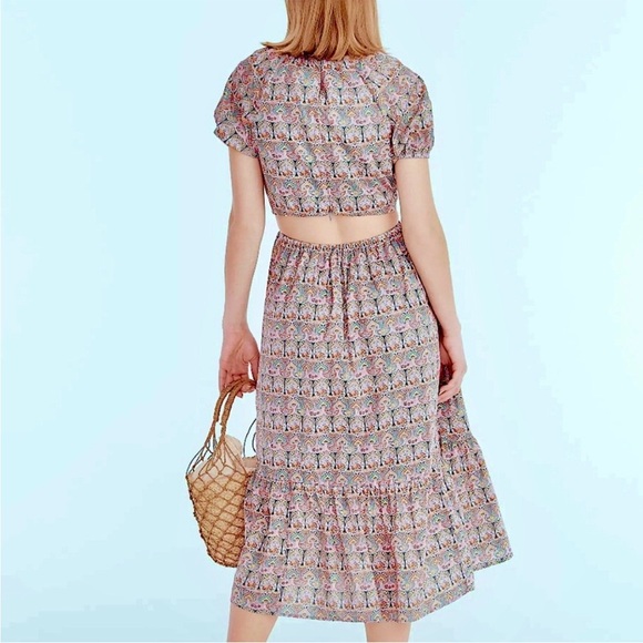 J. Crew Liberty Giorgia Duke Paisley Side Cut Out Puff Sleeve Midi Dress - 6 - Picture 2 of 16
